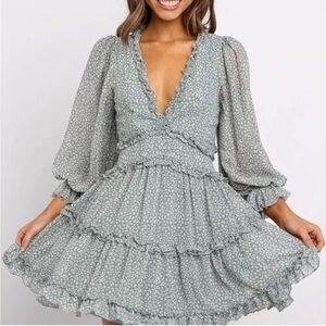 Elegant Gray Ruffle Dress